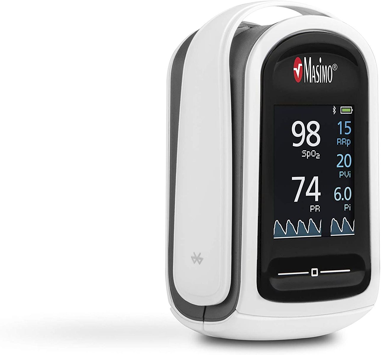 Masimo MightySat - Digital Finger Saturimeter | Measures and Records Physiological Values | Oxygen Saturation | Heart Rate and Respiration | Bluetooth | Compatible iOS and Android | White