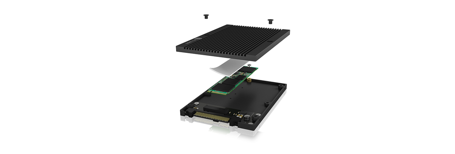 ICY BOX M.2 auf U.2 Adapter im 2,5 Zoll Format für M.2 NVMe SSD, PCIe 4.0 x4 Standard, Kühlrippen, Aluminium, Schwarz, 60778