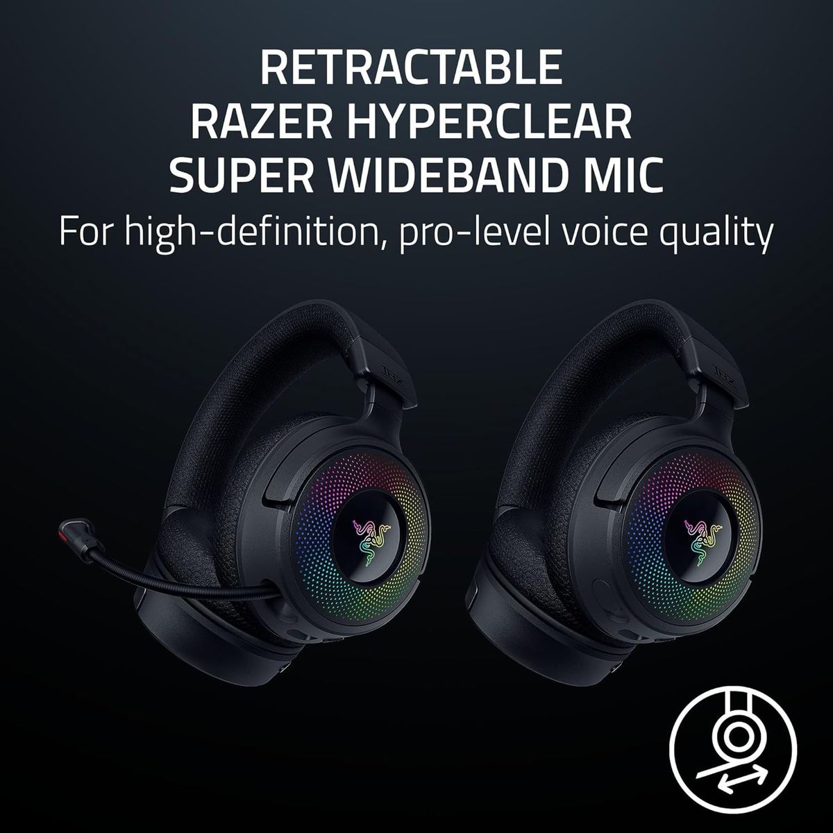 Razer Kraken V4 Kabelloses Gaming-Headset, 2.4 GHz Wireless + Bluetooth 5.3 + USB, Triforce 40 mm Treiber, 9‑Zonen RGB, THX Spatial Audio, Retraktables Mikrofon, Schwarz