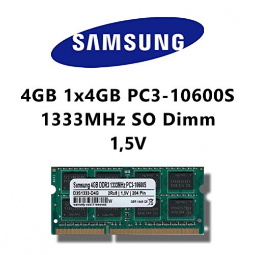 SAMSUNG Samsung 4GB (1x 4GB) DDR3 1333MHz (PC3 10600S) SO Dimm Notebook Laptop Arbeitsspeicher RAM Memory
