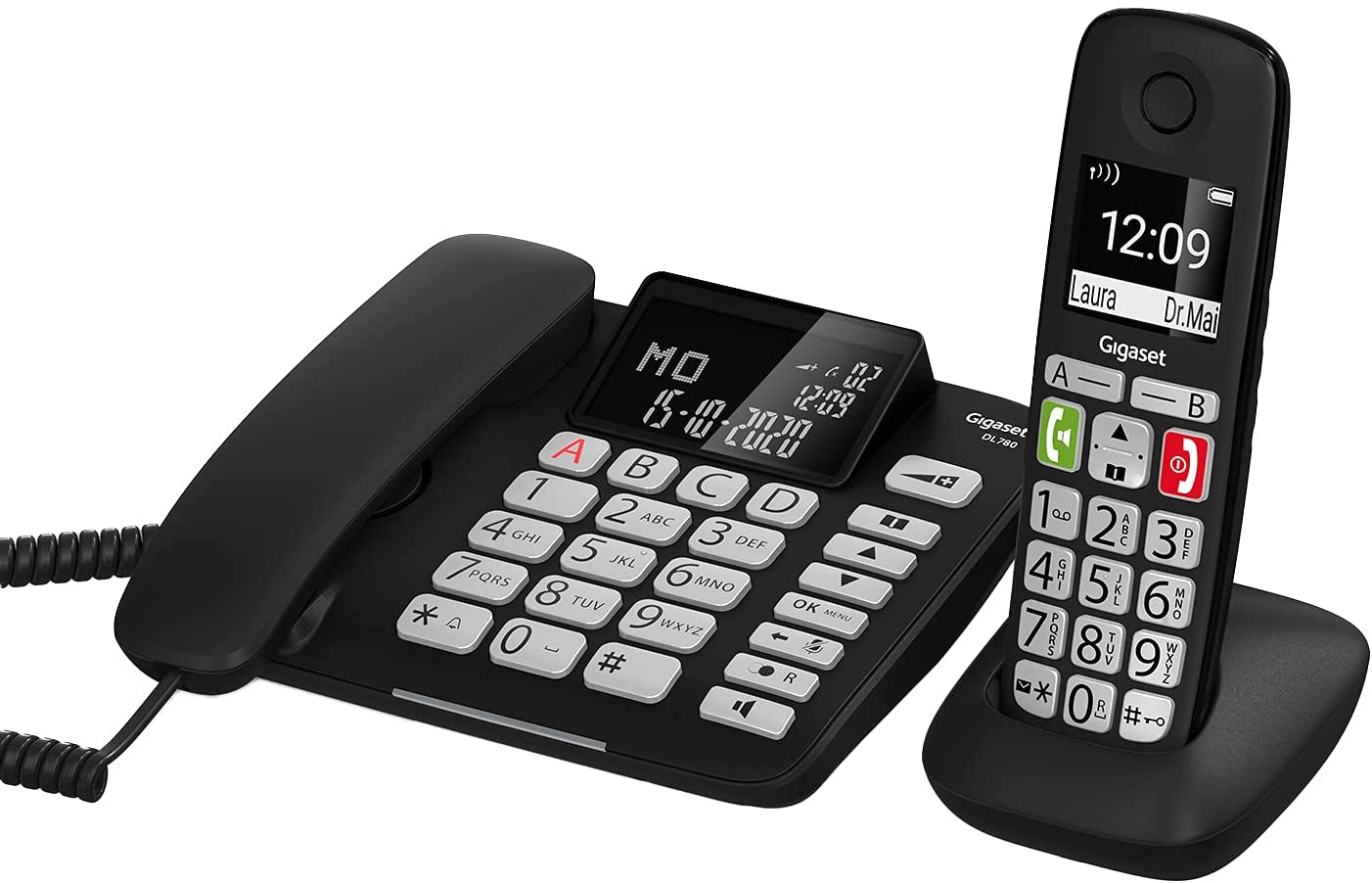 Gigaset DL780 Plus corded phone cordless phone combo set amplifier function for extra loud hearing hearing aid compatible shared phone book