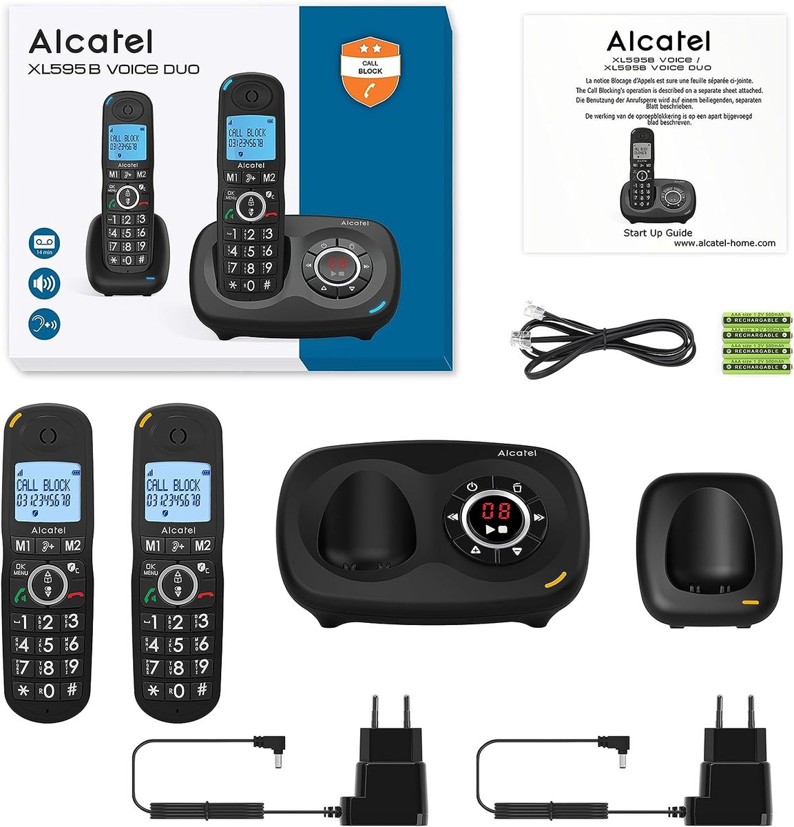 Alcatel XL595 Voice Duo schnurloses Großtastentelefon mit Zwei Mobilteilen und Anrufbeantworter extra großes Festnetztelefon für zuhause mit Anrufschutz