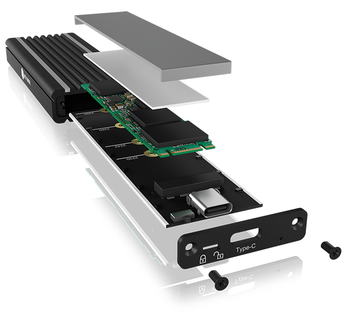 ICY BOX IB-1824ML-C31 SSD M.2 NVMe Gehäuse mit RGB LED Beleuchtung, USB 3.1 (Gen2, 10 Gbit/s), Kühlsystem, USB-C, USB-A, PCIe M-Key, Aluminium, Schwarz Schwarz/RGB