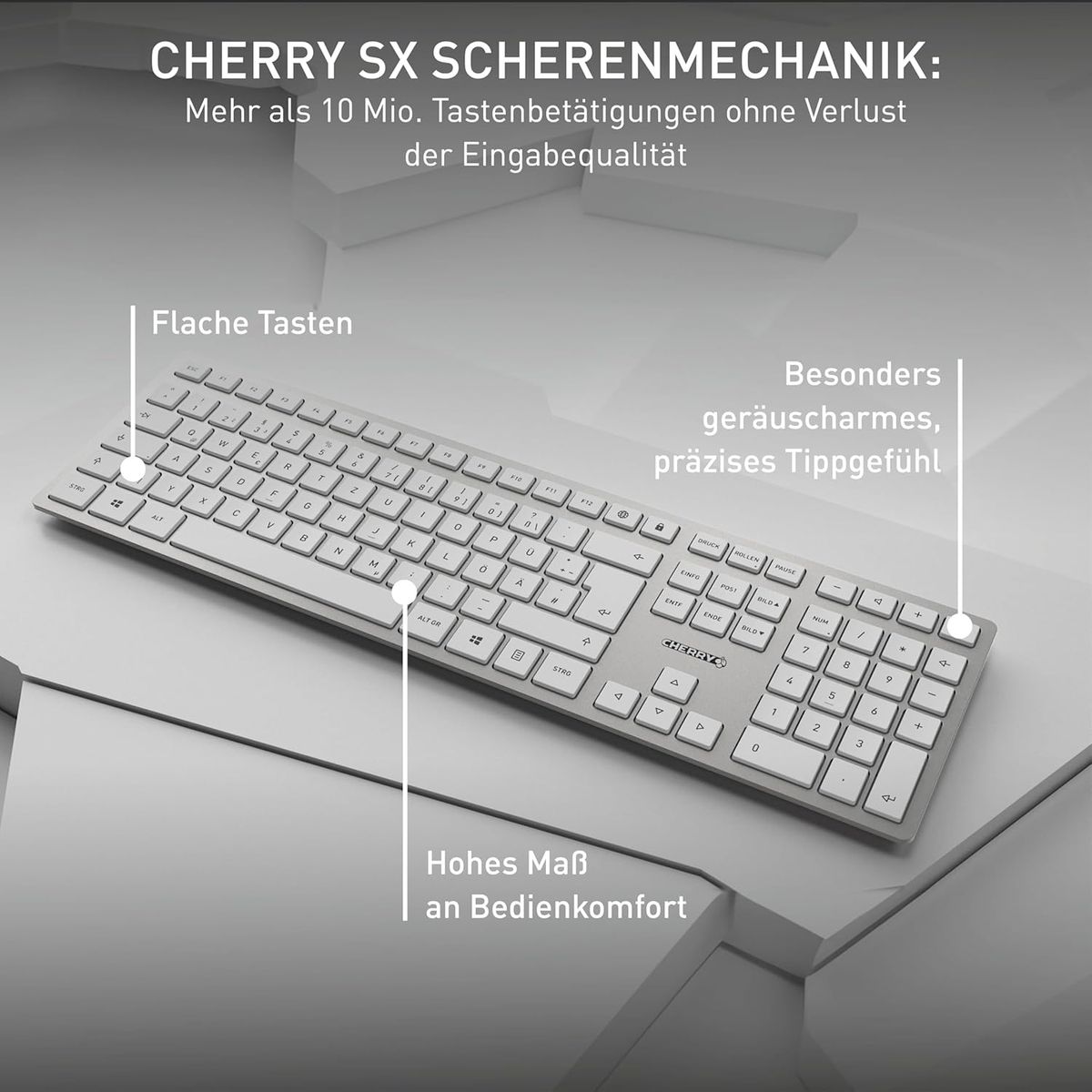 CHERRY DW 9100 SLIM Tastatur Maus enthalten Universal RF Wireless + Bluetooth Silber - (DEU Layout - QWERTZ)