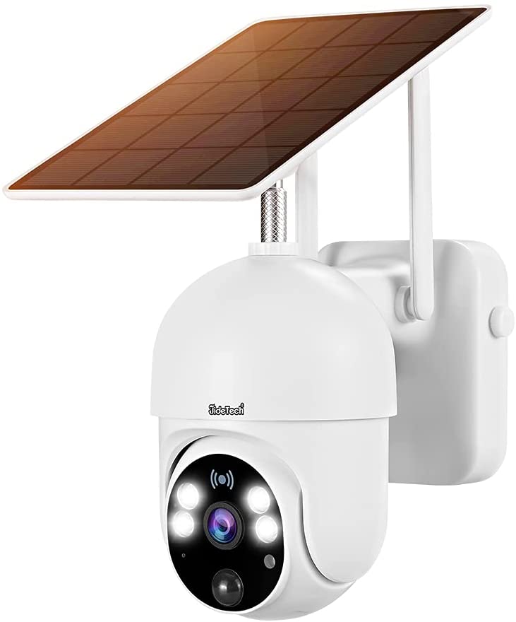 JideTech Solar Überwachungskamera Aussen Akku 14400mAh, 2MP PTZ WiFi Dome WLAN Kamera mit Solarpanel,PIR und Radar Erkennung, Farb-Nachtsicht, 2-Wege-Audio 20M Nachtsicht, SD-Kartenslot 1 Stück (1er Pack)