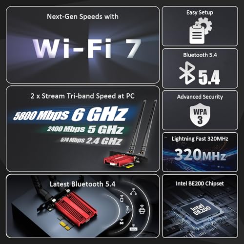 GLOTRENDS BE8774 Wi‑Fi 7 PCIe Netzwerkkarte, Intel BE200NGW, 802.11be, Bluetooth 5.4, bis 5,8 Gbit/s, 320 MHz, Low-Profile, nur Windows 11 24H2+