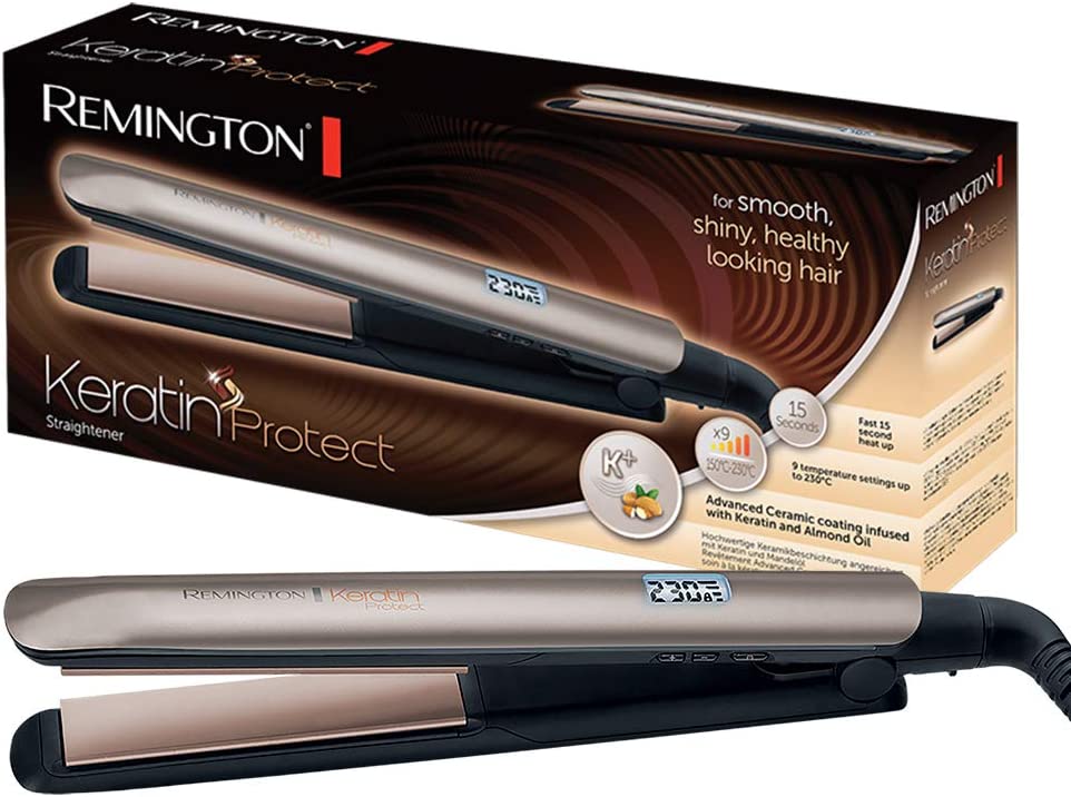 Remington Keratin straightening iron (high-quality keratin ceramic coating enriched with almond oil) LCD display, 9 temperature settings 150-230 ° C