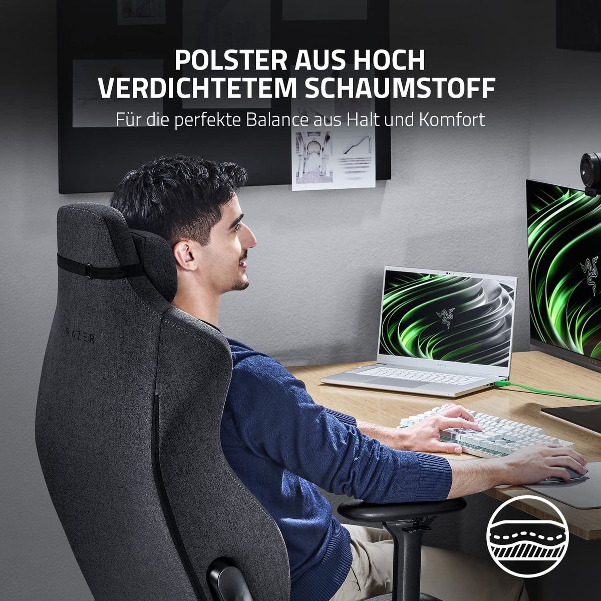 Razer Iskur XL Ergonomic Gaming & Office Chair Fabric < 180kg Lumbar Support Headrest Grey