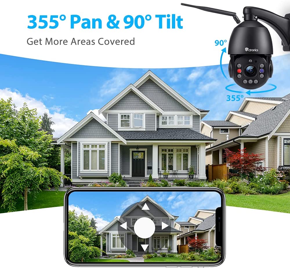 ctronics 30X Optischer Zoom 5MP PTZ Überwachungskamera Aussen WLAN Ctronics Dome IP Kamera Outdoor 150 m Nachtsicht Personenerkennung Automatische Verfolgung Unterstützt SD Karte IP66