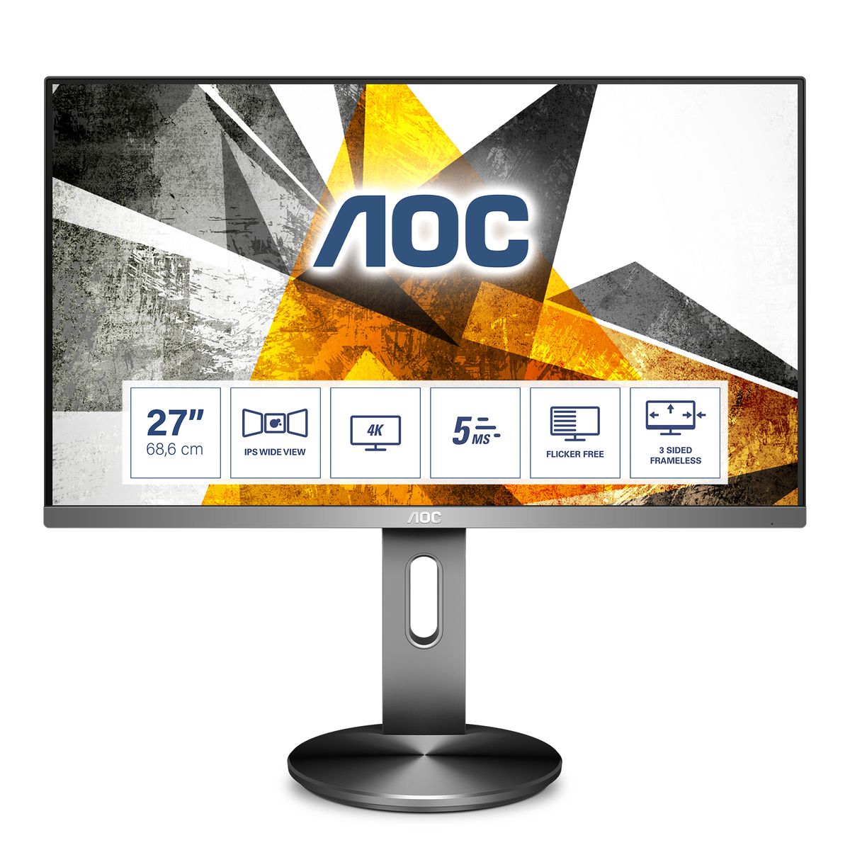 AOC U2790PQU - 27 Zoll UHD Monitor, höhenverstellbar (3840x2460, 60 Hz, HDMI, DisplayPort, USB Hub) schwarz