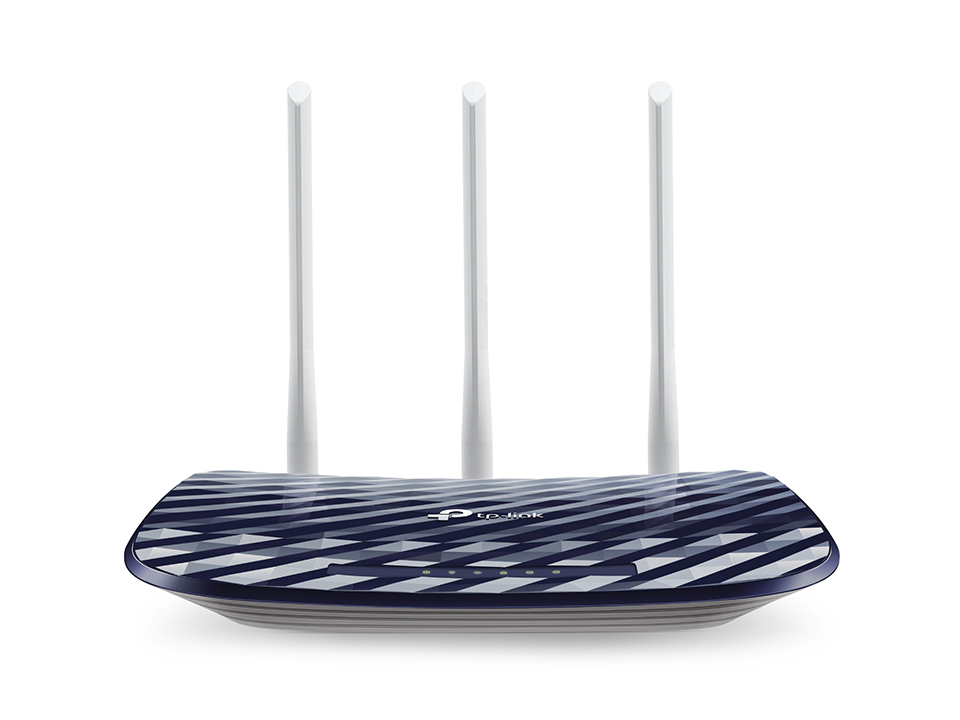 TP-Link Archer C20 Dual Band WLAN Router (300Mbit/s auf 2,4GHz + 433Mbit/s auf 5GHz, 4 10/100 LAN + 1 10/100 WAN Ports, unterstützt einfachen Gast-Netzwerk Zugriff und Kinderschutz) blau weiß Single