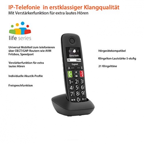 gigaset E290HX schnurloses DECT Telefon IP-Telefon Fritzbox kompatibel VOIP große Taste großes Display