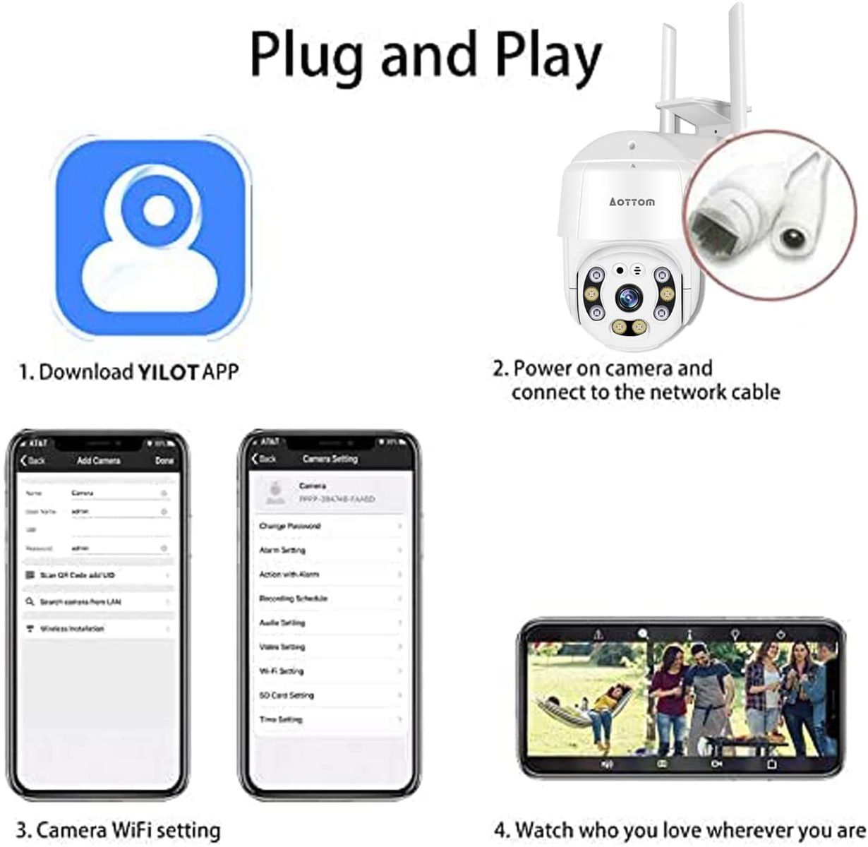 Aottom Überwachungskamera Aussen 1080P WLAN IP Kamera Outdoor PTZ Dome Kamera Sicherheitskamera Bewegungsmelder 40m Nachtsicht 2-Wege-Audio IP66 Wasserdicht APP YI Lot SD KartenslotMAX.128 GB