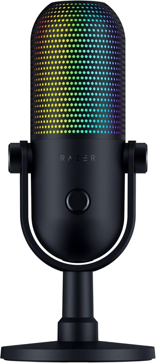 Razer Seiren V3 Chroma - RGB-USB-Mikrofon mit Tap-to-Mute (Reaktive Beleuchtung, Supernieren-Kondensator-Mikrofon, Digitaler Verstärkungsbegrenzer und integrierter Schockdämpfer) Schwarz