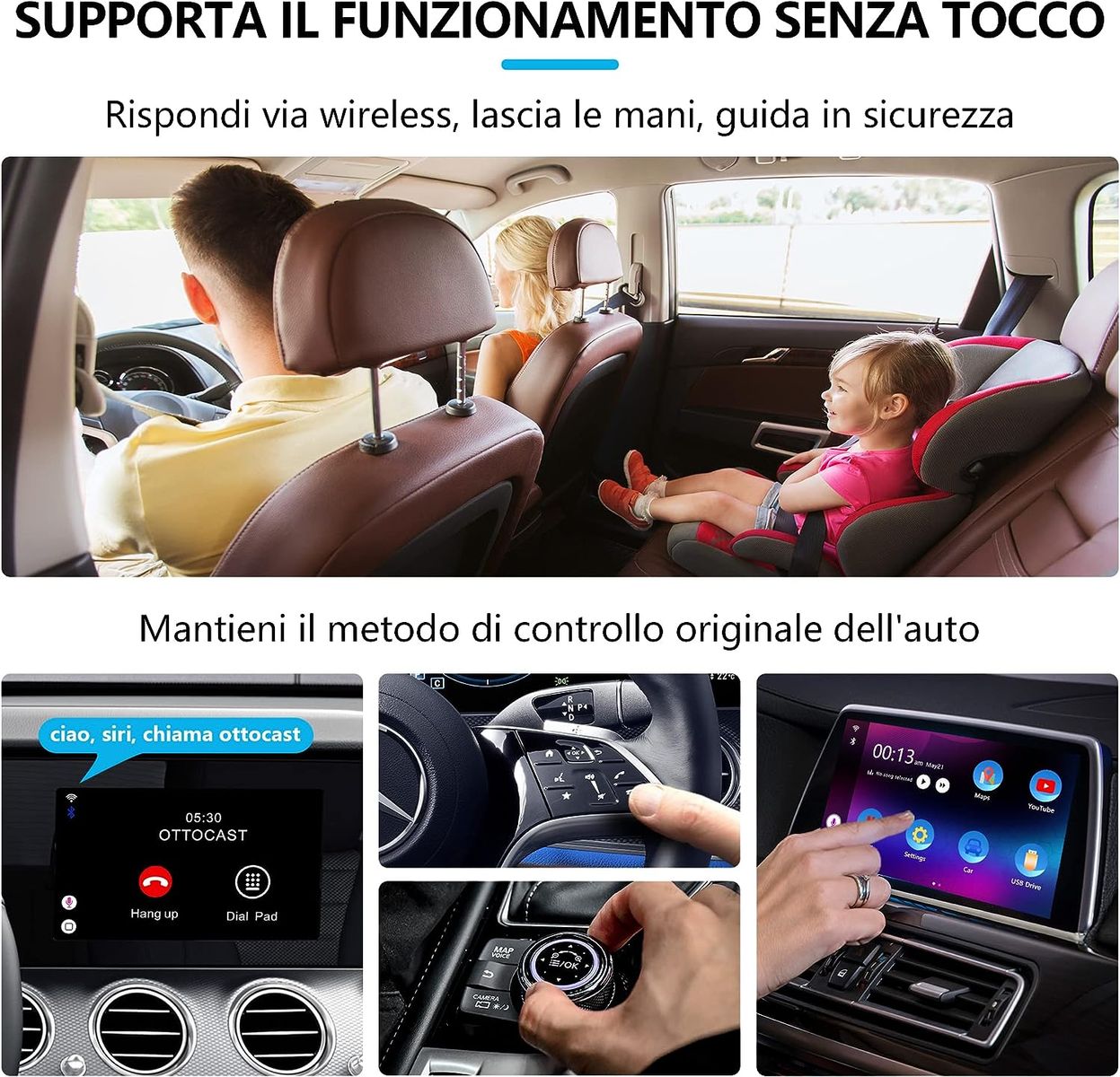 OTTOCAST CarPlay AI Box Wireless Adapter Plug & Play, Adapter unterstützt Viele Google Play Apps, OTTOCAST Android 9.0 System, Unterstützt Auch Split Screen Mirroring (Modelljahr: 2016-2021)