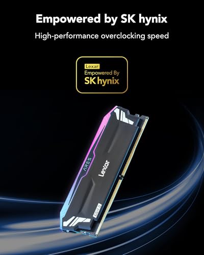Lexar ARES RGB LD5U16G72C34LA-RGD DDR5 RAM 32GB (2x16GB) 7200 MHz, 288-Pin UDIMM, CL34, XMP 3.0/AMD EXPO, Empowered by SK Hynix, 1.4V