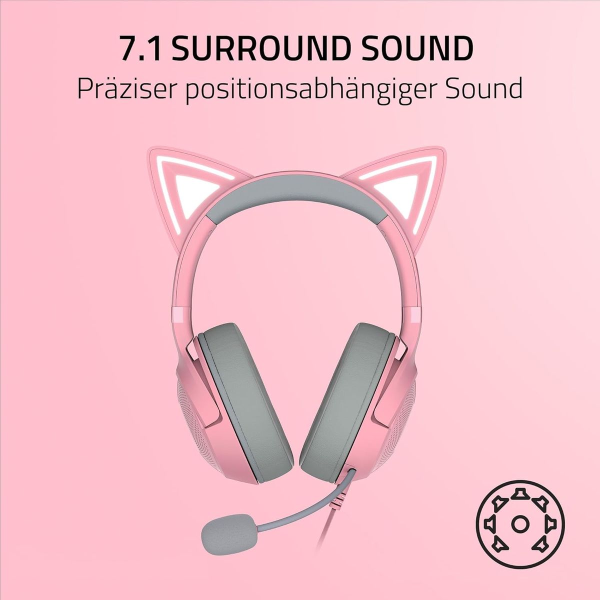 Razer Kraken Kitty V2 Gaming Headset USB Virtual 7.1 Surround-Sound for PC Quartz