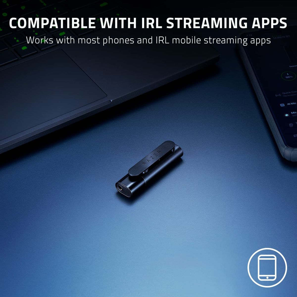 Razer Seiren BT Mobile Microphone Wireless BT + 3.5mm ClipOn for Android PC Black