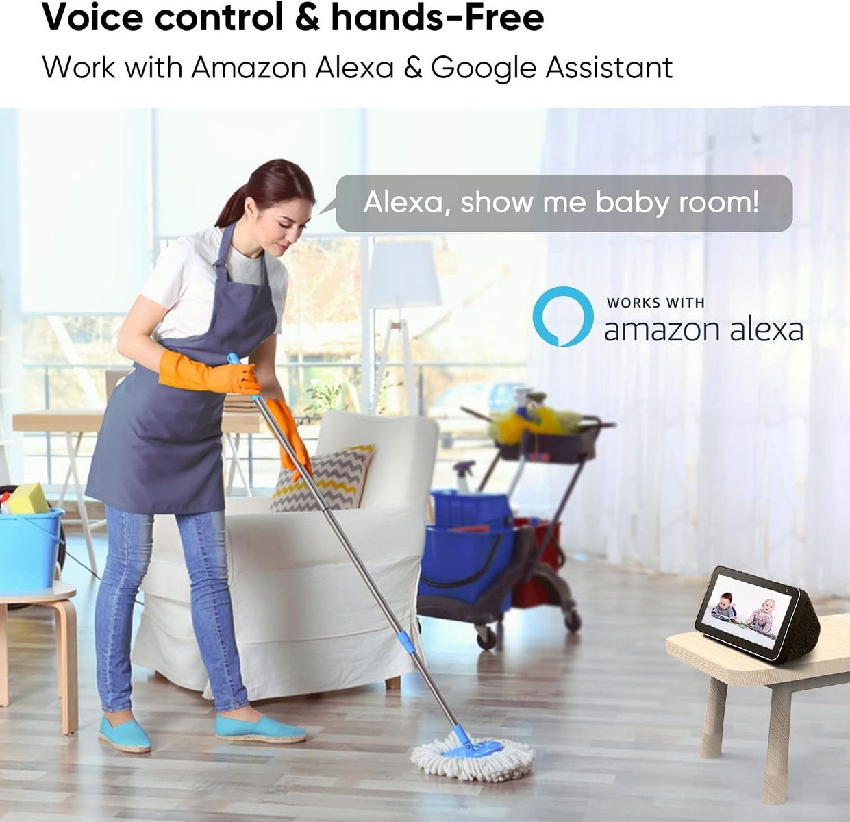 Crzwok Indoor Camera, 1080P Home Security Camera, Pet Camera with Phone App,Night Vision, Motion Detection, 2-Way Audio, 360 Degree WiFi Camera Wireless for Baby/Dog/Nanny, Work with Alexa(White)