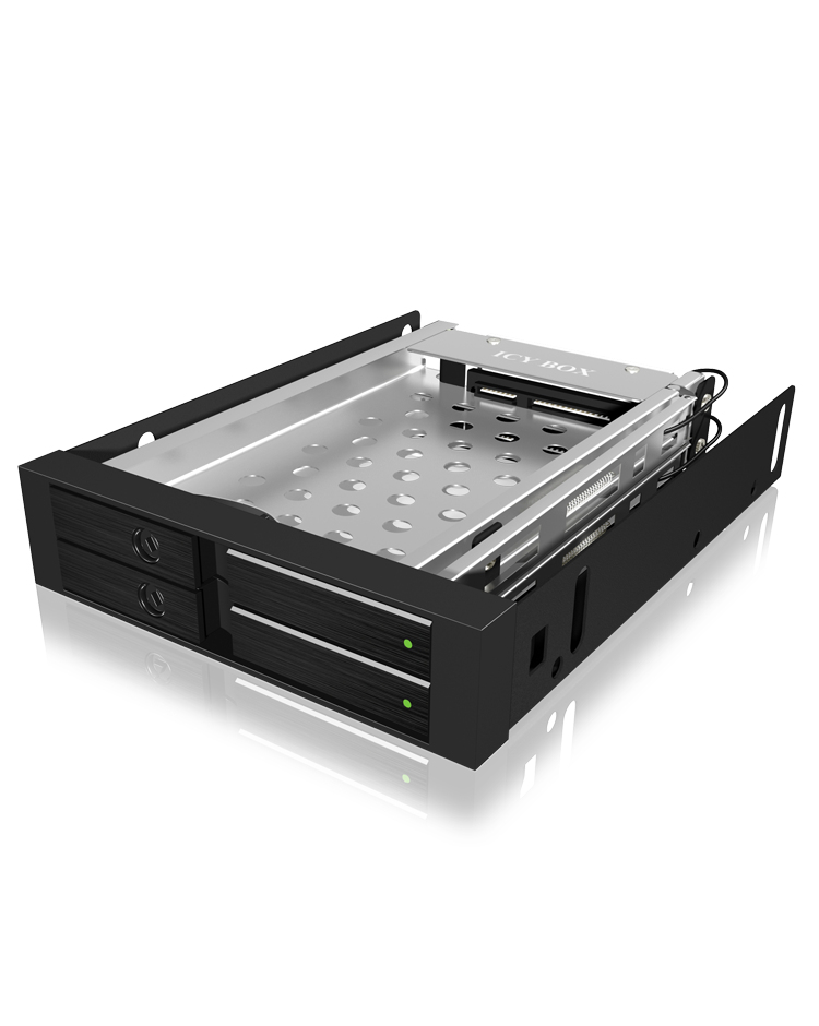 ICY BOX IB-2227StS 2-bay 2,5" SATA Mobile Rack für 3,5" Schacht, Hot-Swap, 6 Gbit/s, Sperrschloss, schwarz, optional 30 mm Lüfter