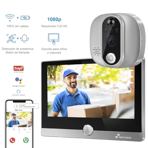 NIVIAN NVS-IPC-DOORVIEW1 Türspionkamera, Full HD 1080p, Akku 5200mAh, WLAN, PIR-Sensor, Zwei-Wege-Audio, Nachtsicht, Türklingel, App-Steuerung