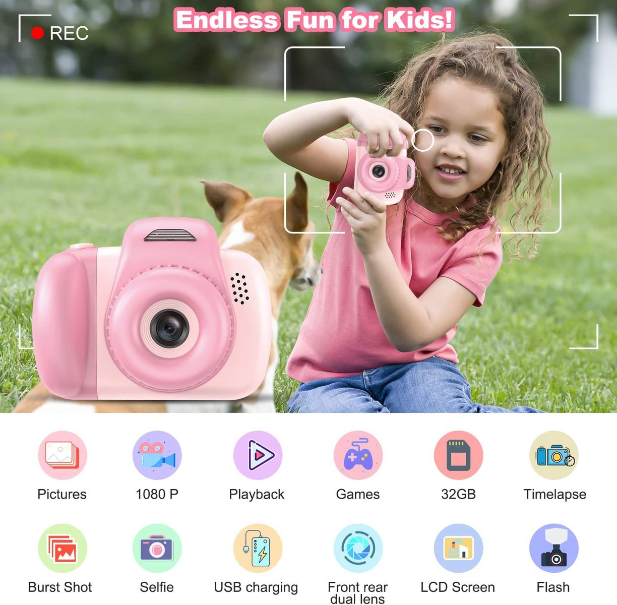 AONISE Kinderkamera,Fotoapparat, Selfie Digitalkamera Kinder, Videorecorder, mit Blitzlampe, Spielzeug ab Junge Und Mädchen, Geschenk Für Kinder Im Alter Von 3 Bis 12 Jahre(Rosa) AONISE Kinderkamera,Fotoapparat, Selfie Digitalkamera Kinder, Videorecorder, mit Blitzlampe, Spielzeug ab Junge Und Mädchen, Geschenk Für Kinder Im Alter Von 3 Bis 12 Jahre(Rosa)