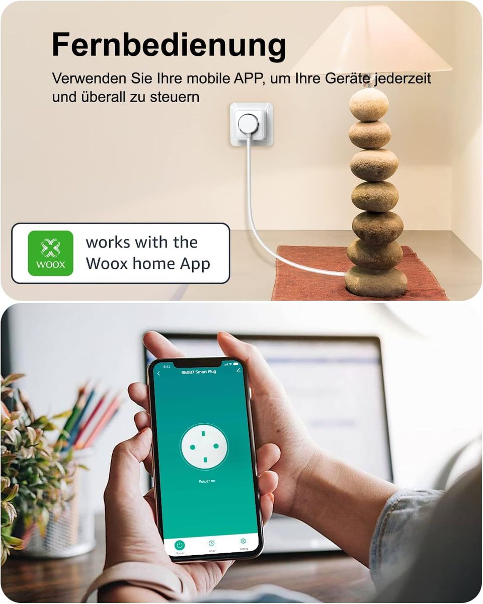 Woox Alexa Steckdose 2 Stück, WLAN Steckdose 16A, Smart Plug TÜV Geprüft, Lichter Fernbedienung, Sprachsteuerung mit Alexa/Google Home Kompatibel, Zeitschaltuhr, Nur 2,4 GHz Wifi…