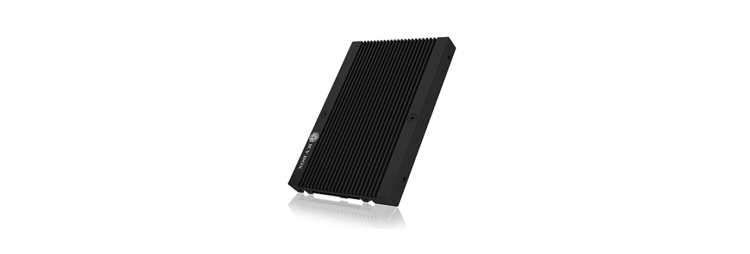 ICY BOX M.2 auf U.2 Adapter im 2,5 Zoll Format für M.2 NVMe SSD, PCIe 4.0 x4 Standard, Kühlrippen, Aluminium, Schwarz, 60778