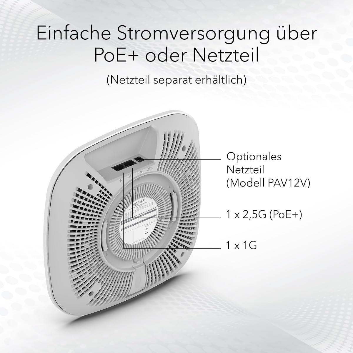 NETGEAR WAX628-111EUS WLAN Access Point, Dual-Band 2,4/5 GHz, WiFi 6 (802.11ax), PoE, 2,5 Gbit/s Ethernet, Weiß