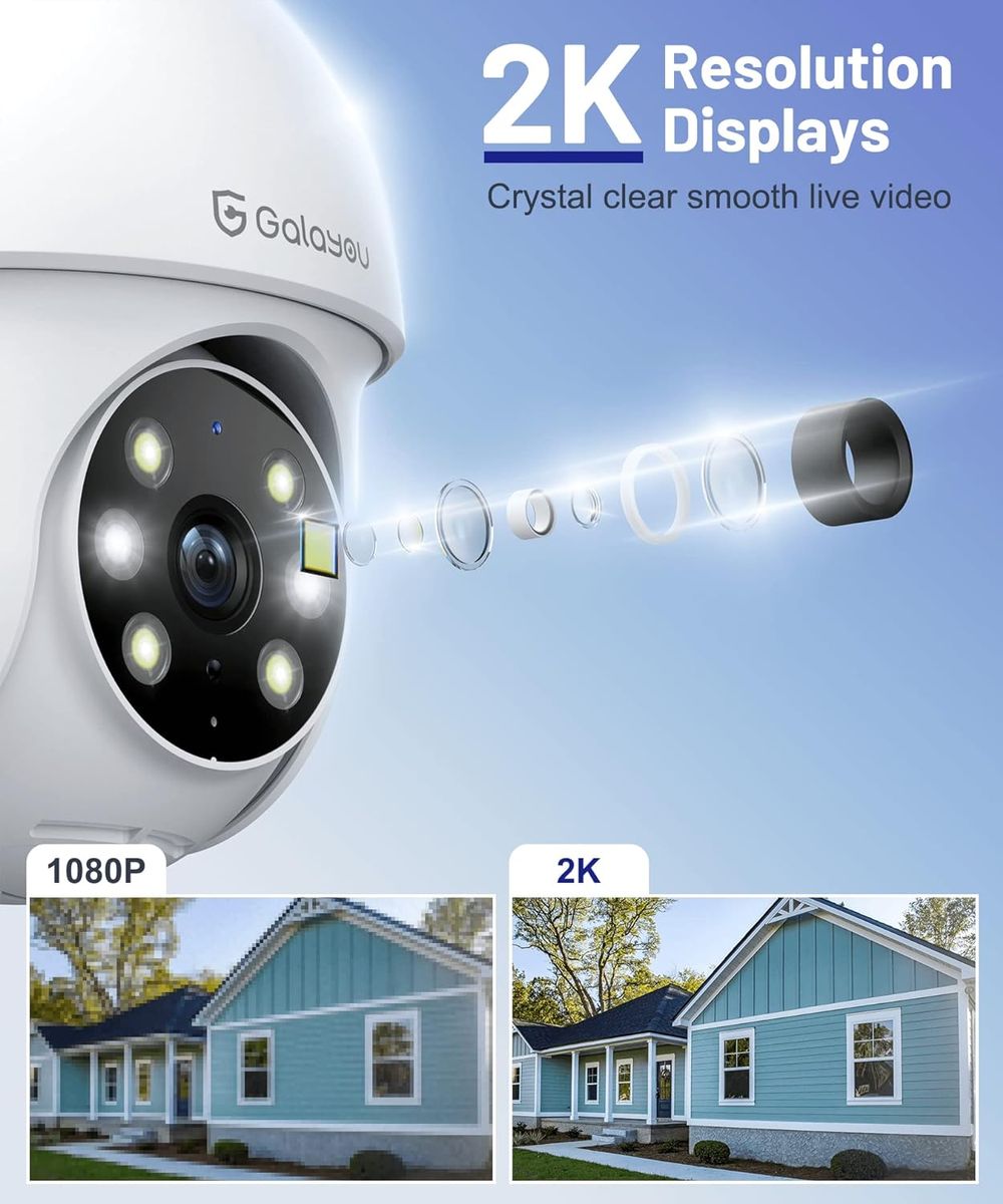 GALAYOU 2K Überwachungskamera Aussen, PTZ Outdoor WLAN IP Kamera überwachung außen, WiFi Dome Camera mit Farbiger Nachsicht, Zwei-Wege-Audio Y4 2.4Ghz-1P