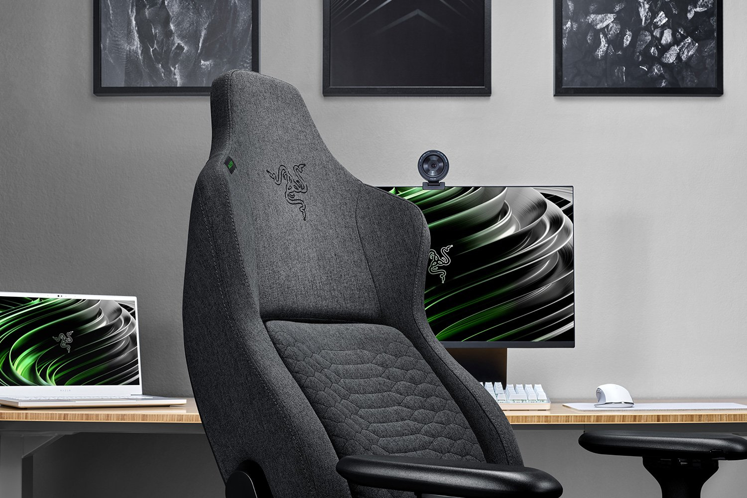 Razer Iskur Ergonomic Gaming & Office Chair Fabric < 136kg Lumbar Support Headrest Grey