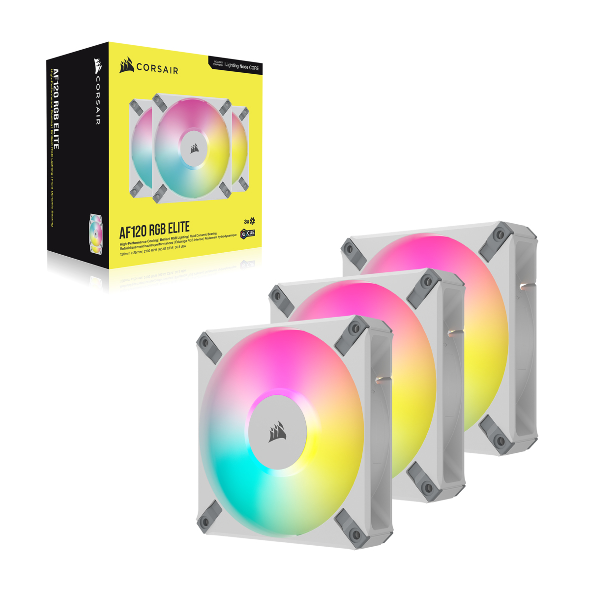 Corsair CO-9050158-WW Gehäuselüfter 120 mm RGB LED PWM 2100 RPM 65,6 CFM FDB-Lager 3er-Pack Weiß