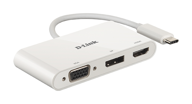 D-Link DUB-V310 Laptop-Dockingstation & Port-Replikator, USB-C 3.2 Gen 1 (3.1) Type-C, HDMI 4K + DisplayPort 4K + VGA 1080p, Plug & Play, Weiß