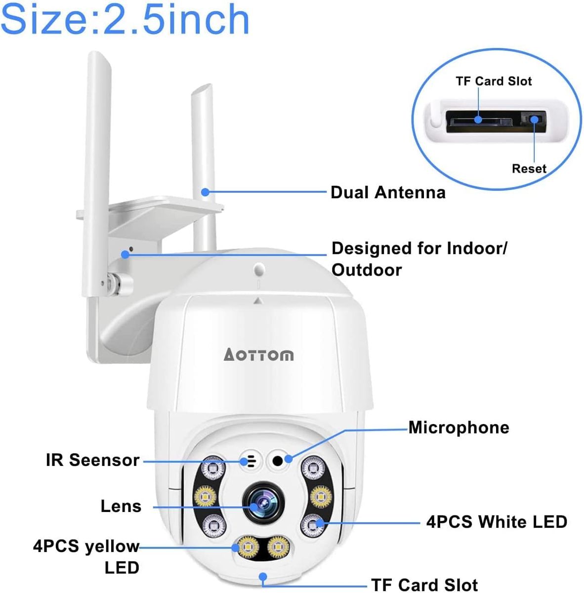 Aottom Überwachungskamera Aussen 1080P WLAN IP Kamera Outdoor PTZ Dome Kamera Sicherheitskamera Bewegungsmelder 40m Nachtsicht 2-Wege-Audio IP66 Wasserdicht APP YI Lot SD KartenslotMAX.128 GB