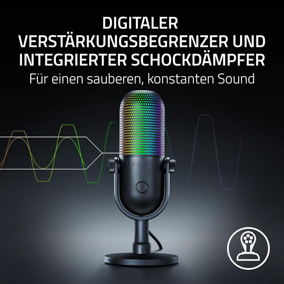 Razer Seiren V3 Chroma - RGB-USB-Mikrofon mit Tap-to-Mute (Reaktive Beleuchtung, Supernieren-Kondensator-Mikrofon, Digitaler Verstärkungsbegrenzer und integrierter Schockdämpfer) Schwarz Razer Seiren V3 Chroma - RGB-USB-Mikrofon mit Tap-to-Mute (Reaktive Beleuchtung, Supernieren-Kondensator-Mikrofon, Digitaler Verstärkungsbegrenzer und integrierter Schockdämpfer) Schwarz
