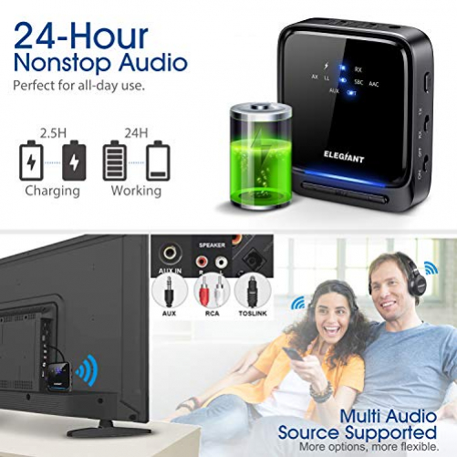 ELEGIANT Bluetooth Adapter Audio 5.0 Bluetooth Transmitter Empfänger 2 in 1 Sender Receiver Low Latency HD mit Optischem Toslink/SPDIF für TV Laptop Stereoanlage Kopfhörer Lautsprecher