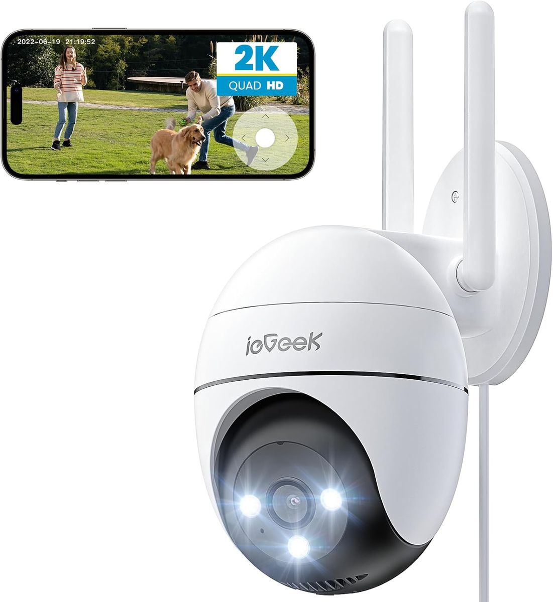 ieGeek 2K Überwachungskamera Aussen WLAN, 355°/120° PTZ Kamera überwachung außen mit Bewegungserkennung, Automatischer Verfolgung, Farbige Nachtsicht, 2-Wege-Audio