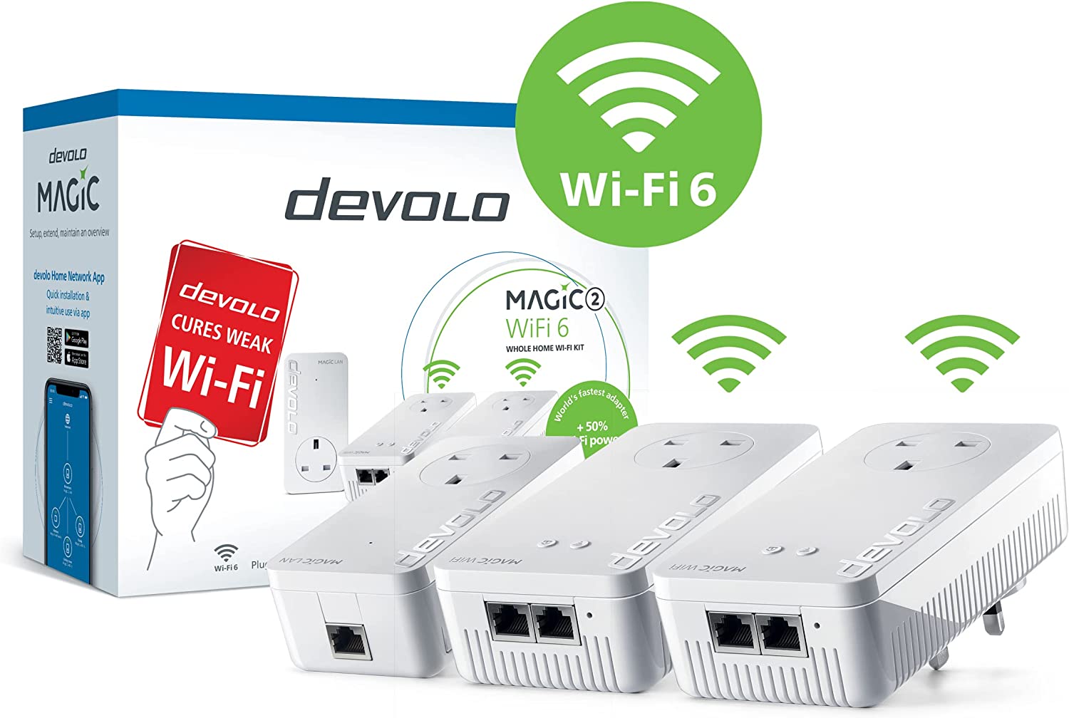 Devolo Magic 2–2400 Wi-Fi 6: Whole Home Kit | 4k/ 8k UHD Streaming | Stable Home Working (Up to 2400 Mbps powerline & 1800 Mbps Mesh WiFi 6, G.hn, 5x Gb LAN ports) MAGIC 2 - 2400 Mbps WiFi 6 Whole Home Kit