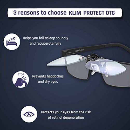 KLIM Protect OTG Clip-On-Brille zum Blockieren von blauem Licht an Bildschirmen