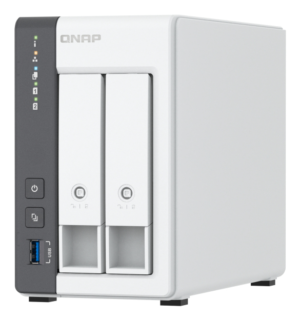 QNAP TS-216G 2-Bay NAS Tower, 2,5GbE, Quad-Core Cortex-A55 2,0 GHz, 4 GB RAM, NPU, Hot-Swap, 2x SATA HDD/SSD, 2x RJ-45, 65 W, Weiß