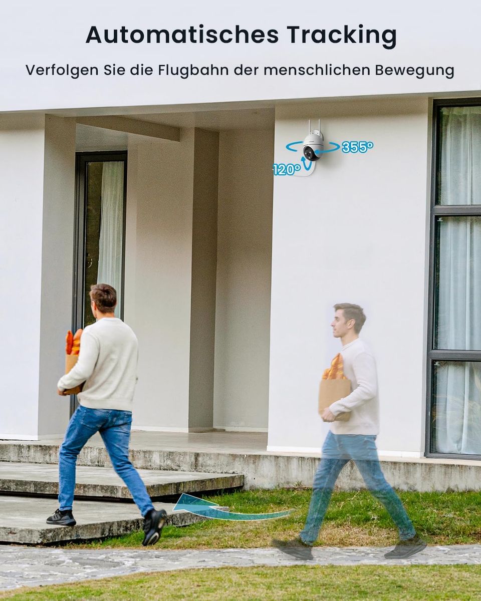 ieGeek 2K Überwachungskamera Aussen WLAN, 355°/120° PTZ Kamera überwachung außen mit Bewegungserkennung, Automatischer Verfolgung, Farbige Nachtsicht, 2-Wege-Audio