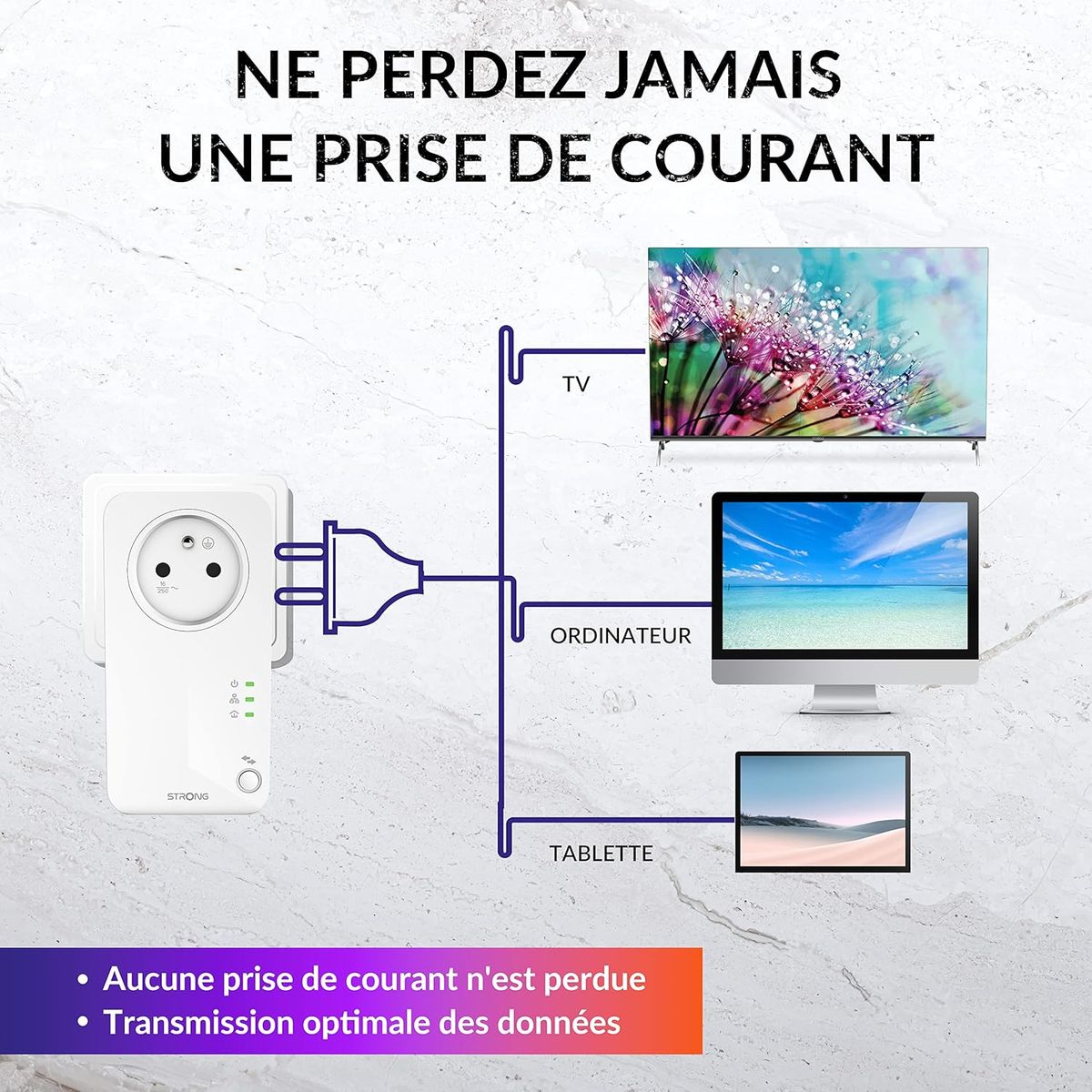 STRONG - Powerline 600 Kit – Trio Steckdosen CPL – Set CPL – 600 Mbps – kompatibel mit jeder Box/Router – 1 Ethernet-Port + Filterbuchse – schnelle Installation – Highspeed-Internetzugang überall