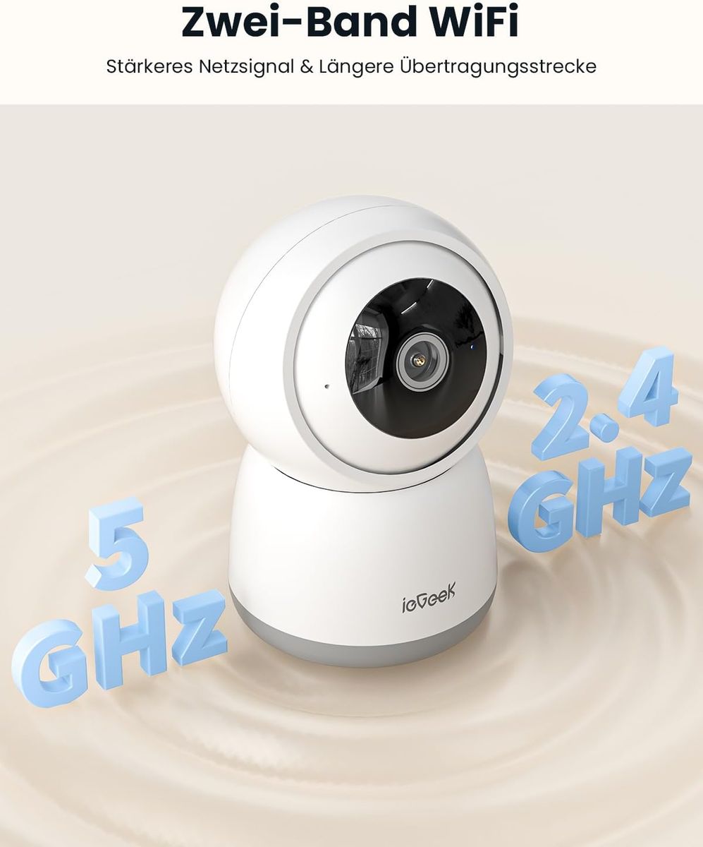 ieGeek SC1 2K 3MP Indoor Überwachungskamera, 360° PTZ, Dual-Band WLAN, Zwei-Wege-Audio, PIR Bewegungserkennung, Auto-Tracking, 15 m Nachtsicht, Alexa, EU Stecker