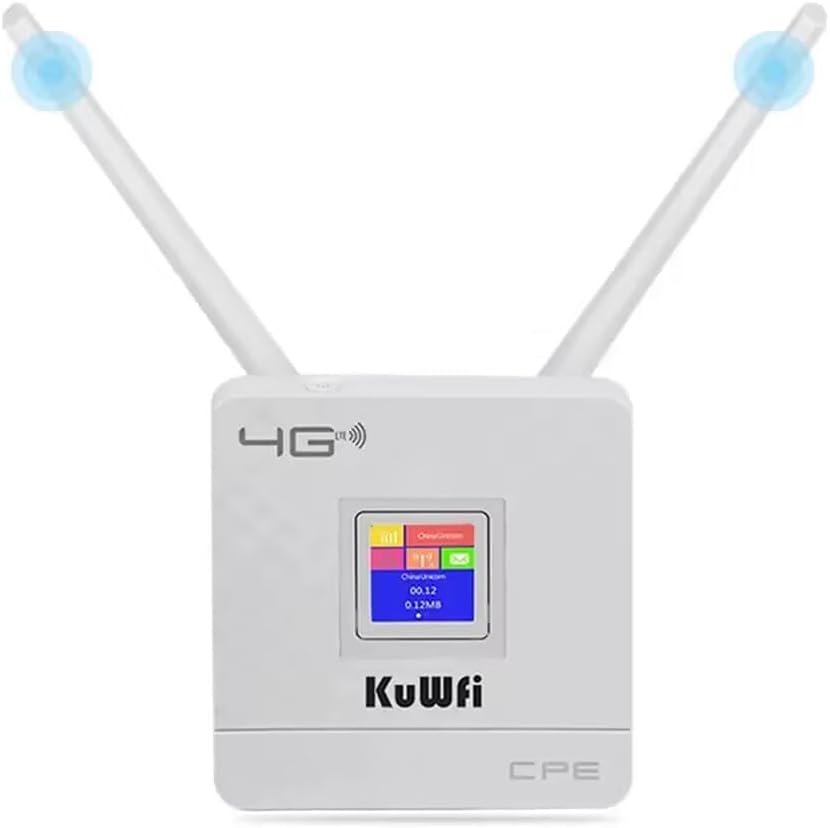 KuWFi 4G LTE WLAN Router, 4G LTE CPE-Router Cat4 Wireless CPE-Router Zwei Externe Antennen für Zuhause/Büro 4G|Wi-Fi N300 CAT4