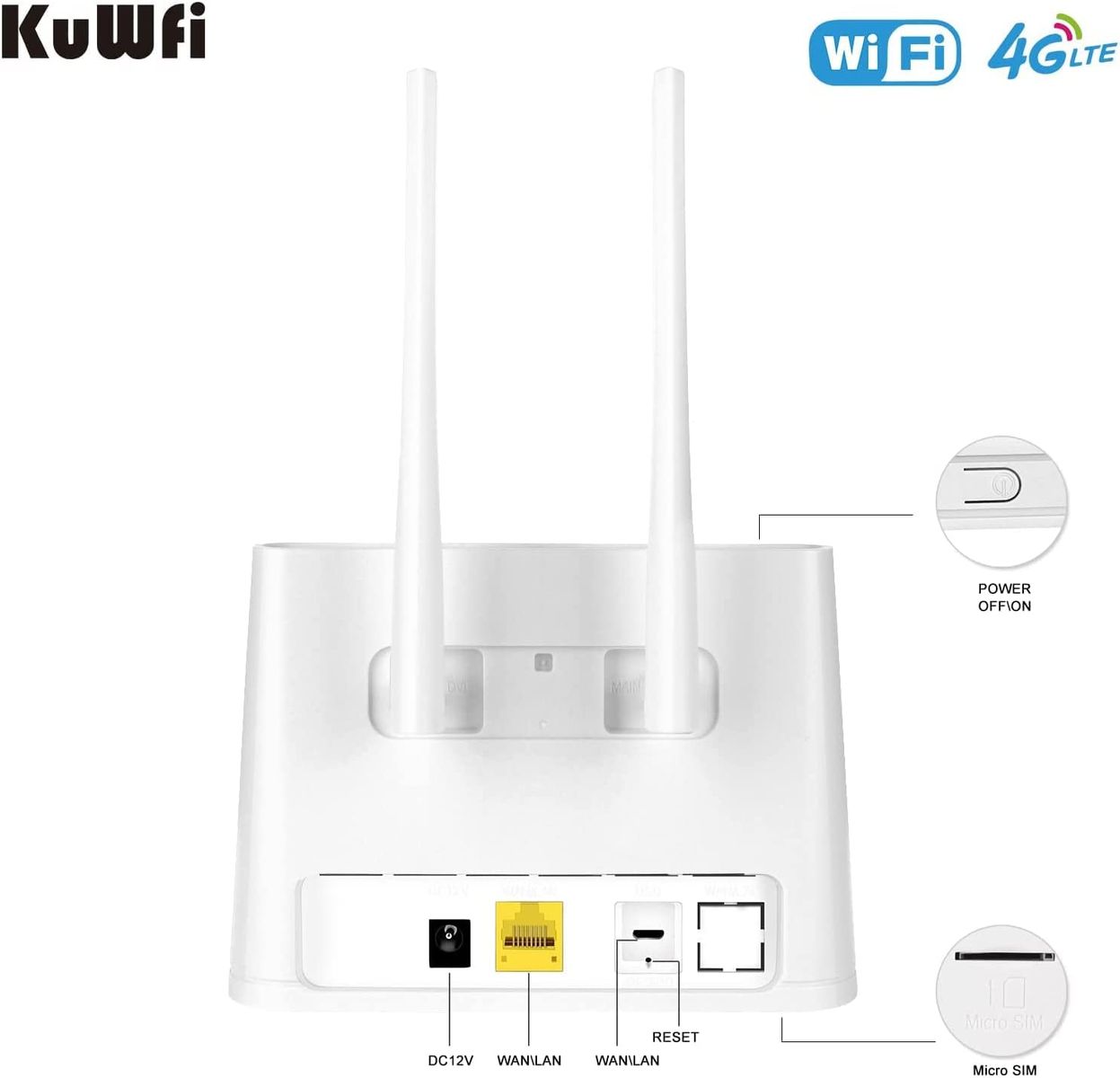 ‎KuWFi 4g LTE Router SIM Karte KuWFi 300Mbps Wireless WLAN Router SIM-Steckplatz Für Zuhause/Büro Unterstützt B1/B3/B5/B7/B8/B20 Unterstützt 10-20 WiFi-Benutzer