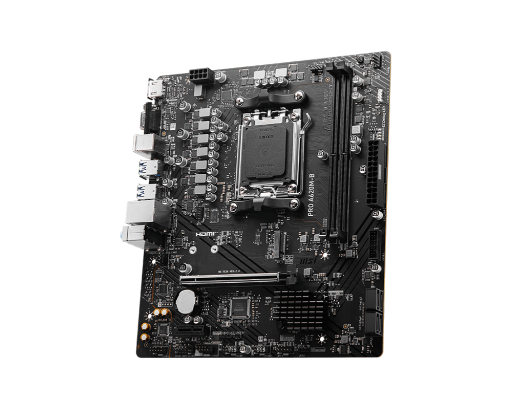 MSI PRO A620M-B Mainboard Micro-ATX, Sockel AM5, DDR5 128 GB, 2x DIMM, 2.5GbE, HDMI 2.1, M.2, SATA, RAID