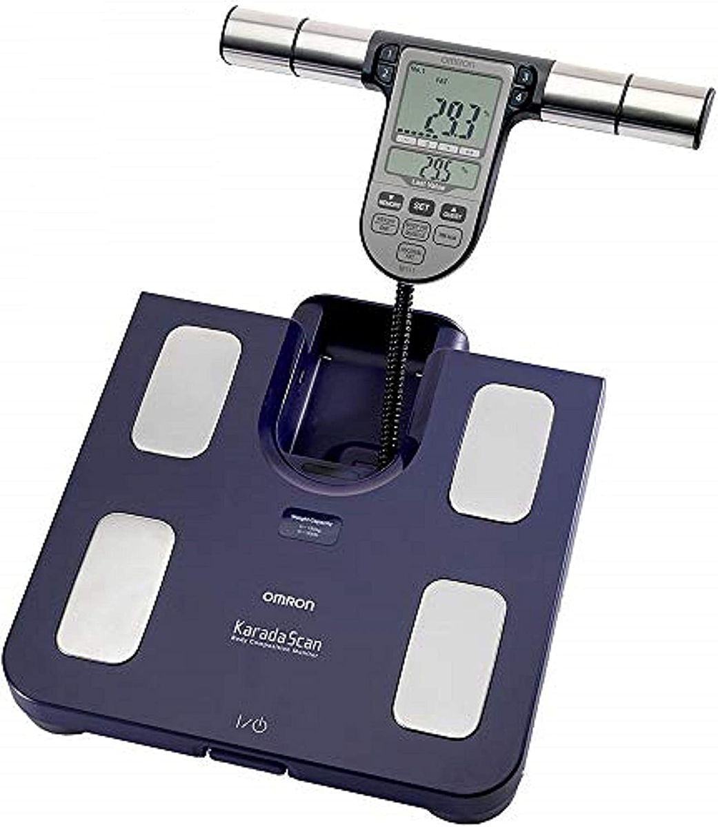 Omron Ganzkörperanalyse-Waage BF511 mit Hand-zu-Fuß-Messung, blau - misst Körperfett, Gewicht, Viszeralfett, Skelettmuskelmasse, Kaloriengrundumsatz und BMI, 1 stück Blau Dunkelblau Omron Ganzkörperanalyse-Waage BF511 mit Hand-zu-Fuß-Messung, blau - misst Körperfett, Gewicht, Viszeralfett, Skelettmuskelmasse, Kaloriengrundumsatz und BMI, 1 stück Blau Dunkelblau