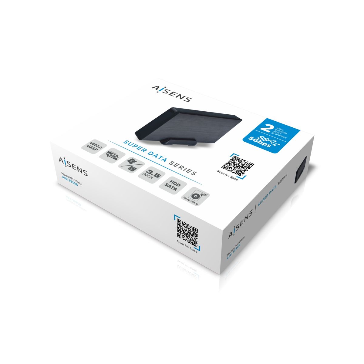 AISENS ASE-3530B HDD-Gehäuse 3.5" 1-Bay, SATA II/III, USB 3.0 (5 Gbit/s) UASP, DC-Netzteil, Aluminium, Schwarz, Max. 2 TB