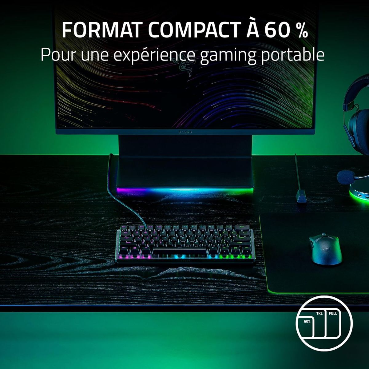 Razer Huntsman V3 Pro Mini (Analoge Schalter) - 60% Optische Gamer-Tastatur (Einstellbare analoge Schalter von 0.1 bis 4.0mm, Schnellspanner, PBT Doubleshot-Tasten)