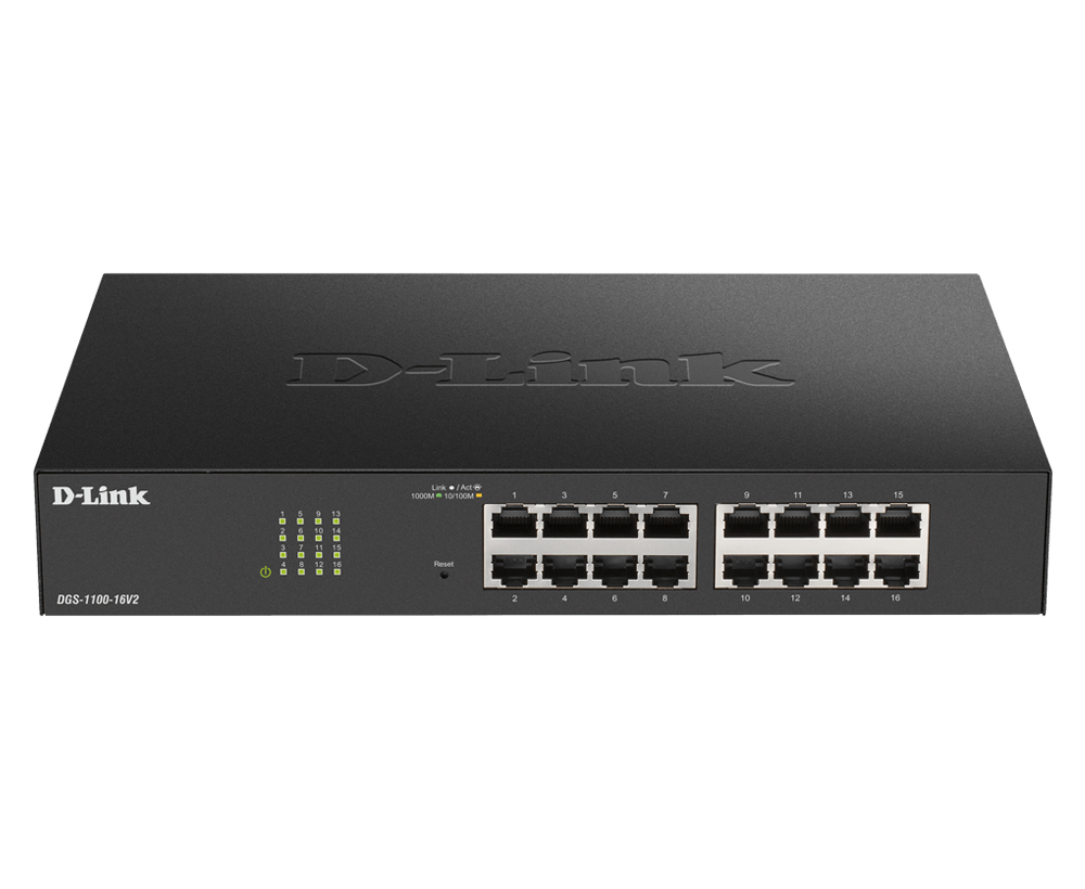 D-Link DGS-1100-16V2 16-Port Gigabit Smart Switch (10/100/1000 Mbit/S, Einfache Plug & PLAY-Installation, lüfterlos), Schwarz Vorgängerversion 16 Port|16x1G neues Modell